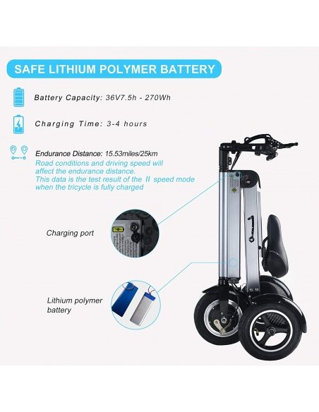 MATE 4 E-Scooter mit 3 Rädern, klappbar, 16 kg, herausnehmbarer Akku – ultraleichtes Elektro-Dreirad für Menschen mit eingeschränkter Mobilität – Bild 24